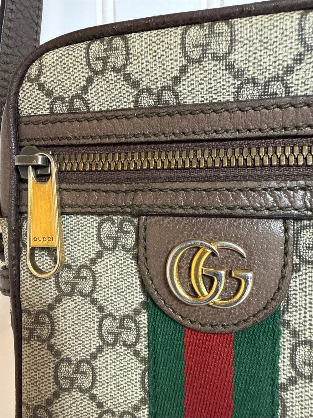 Gucci Brown GG Supreme Messenger with Green and Red Web cross body
